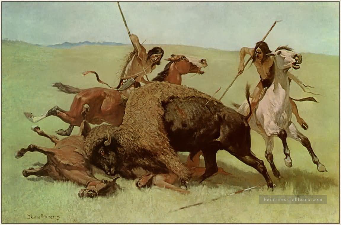 Indiens La Chasse au Buffalo 1890 Peintures à l'huile